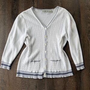 Vintage Duck Head Cable Knit Cardigan Small Cream Preppy Tennis Sweater Cotton